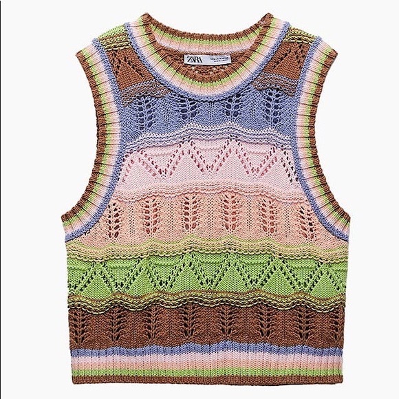 ZARA | Multicolour Crochet Knit Sweater Vest - Picture 4 of 10